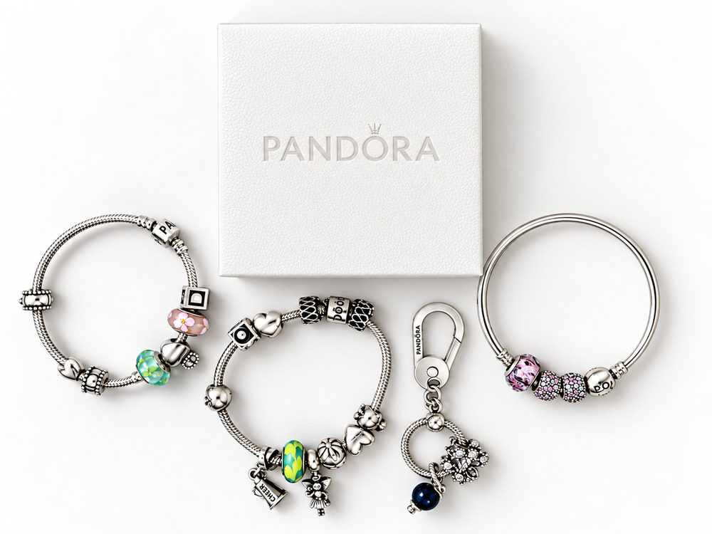 Pandora Sterling Silver 925 Charm Bracelet Lot Bangle Snake Chain Beads Box